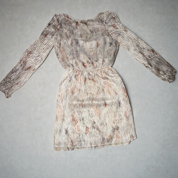 White House Black Market Mini Dress Metallic Boho Long Slit Sleeve Whimsy SZ 00 - Picture 6 of 13